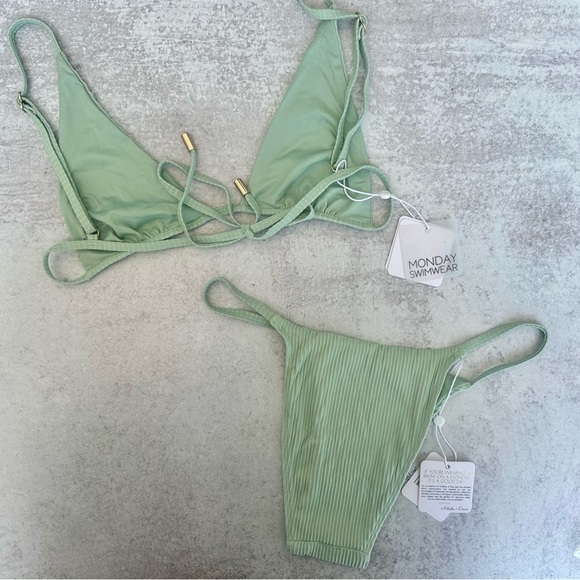 NWT Monday Swimwear set, size Small. Barbados top + bottom in color: Moss Rib. - Picture 2 of 2